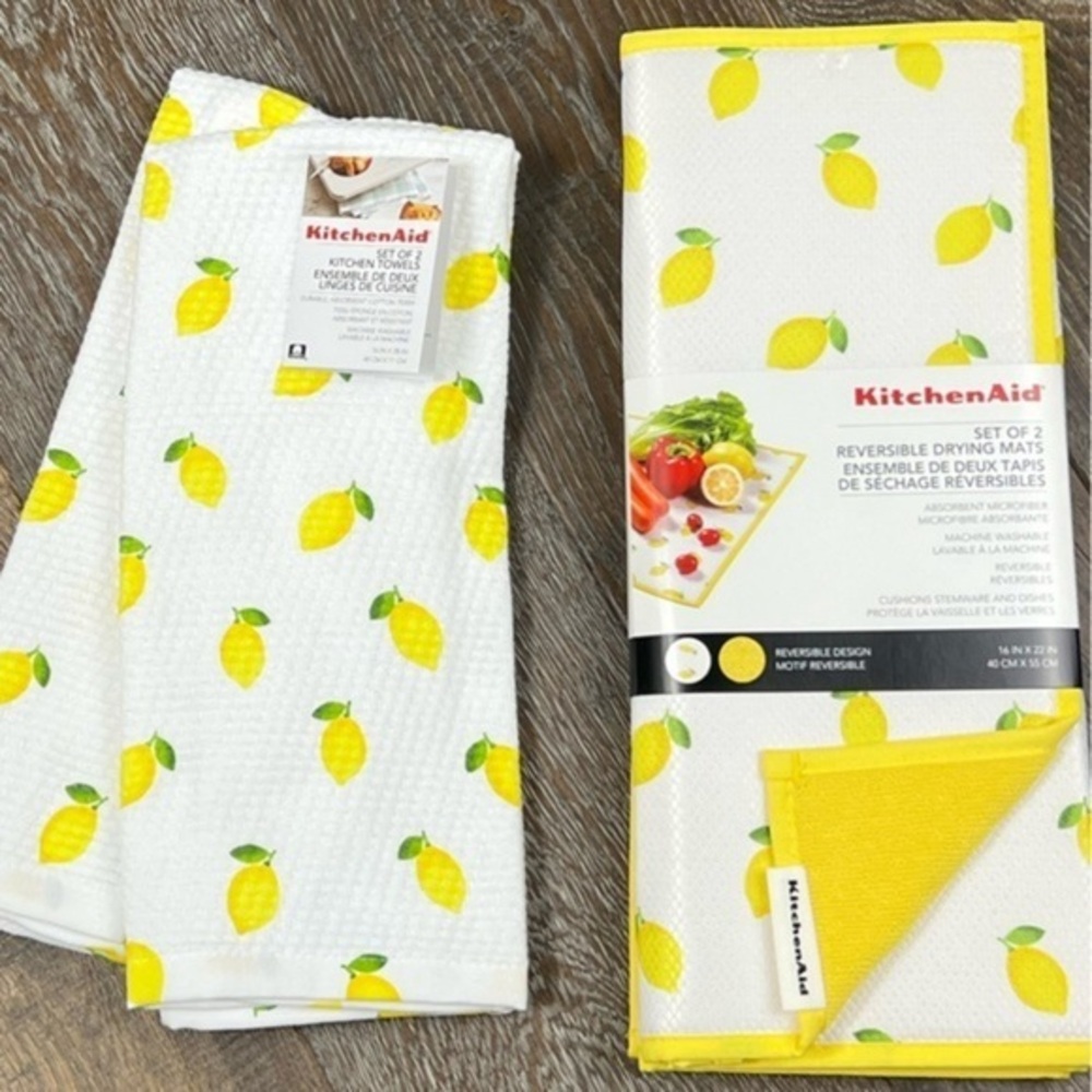 KitchenAid - ‘Lemon - bundle’ dish towels(2) & drying mats(2). NWT. Last one!